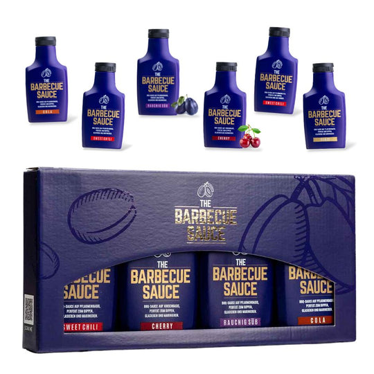 Das Männergeschenk: BBQ & Grillsaucen Geschenkset mit  4 individuell zusammengestellten Grillsaucen. Probierset zum Verschenken. BBQ Saucen und Grill Saucen Geschenkset zum Probieren & Verschenken. Perfekt für einen BBQ Abend oder eine Grill Party.