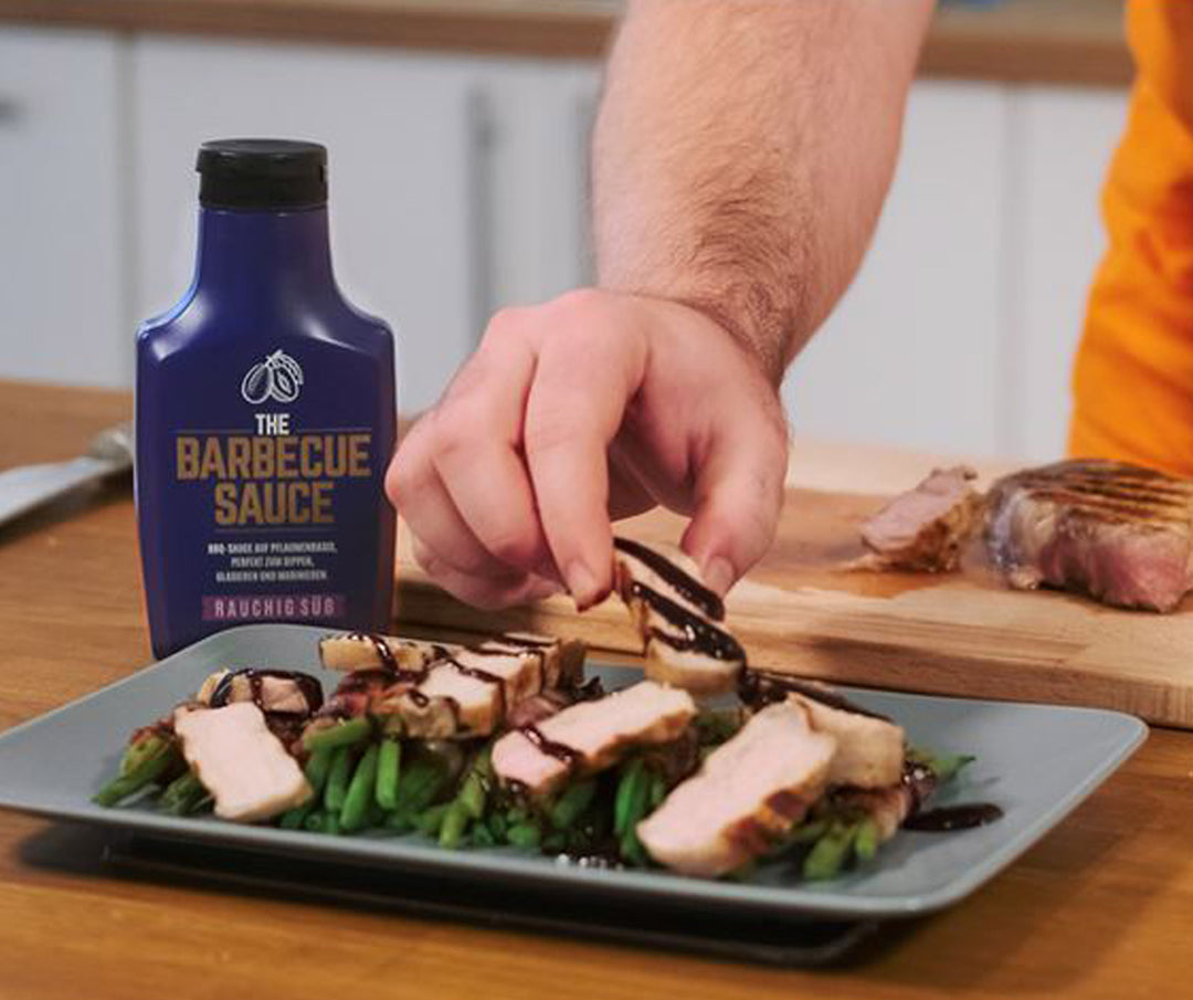 BBQ Sauce auf Pflaumenbasis und Schwweinefilet im Optigrill. Perfekt!